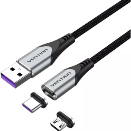 Cavo USB 2.0 Vention - Lunghezza 50 cm - USB-A - USB-C e Micro-USB intercambiabili - Velocità fino a 480 Mbps - Rivestimento in nylon intrecciato - Colore grigio