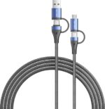 Cavo USB-C Vention - Potenza fino a 100 W - Lunghezza 2 m - Adattatore USB-A - Adattatore Micro-USB - Velocità fino a 480 Mbps - Rivestimento in cotone intrecciato - Colore blu