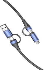 Cavo USB-C Vention - Potenza fino a 100 W - Lunghezza 2 m - Adattatore USB-A - Adattatore Micro-USB - Velocità fino a 480 Mbps - Rivestimento in cotone intrecciato - Colore blu - immagine 2
