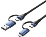 Cavo USB-C Vention - Potenza fino a 100 W - Lunghezza 2 m - Adattatore USB-A - Adattatore Micro-USB - Velocità fino a 480 Mbps - Rivestimento in cotone intrecciato - Colore blu - immagine 3