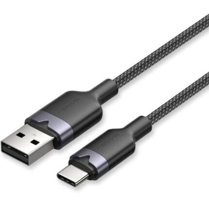 Cavo USB 2.0 Vention - Potenza fino a 60 W - Lunghezza 2 m - USB-A - USB-C - Velocità fino a 480 Mbps - Rivestimento in cotone intrecciato - Colore nero