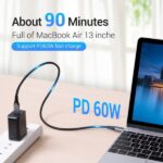 Cavo USB-C 3.1 Vention - Potenza fino a 60 W - Lunghezza 0,5 m - Velocità fino a 5 Gbps - Rivestimento intrecciato in cotone - Colore grigio - immagine 4