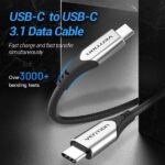 Cavo USB-C 3.1 Vention - Potenza fino a 60 W - Lunghezza 1 m - Velocità fino a 5 Gbps - Rivestimento intrecciato in cotone - Colore grigio - immagine 2