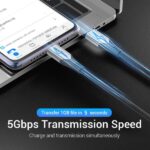 Cavo USB-C 3.1 Vention - Potenza fino a 60 W - Lunghezza 1 m - Velocità fino a 5 Gbps - Rivestimento intrecciato in cotone - Colore grigio - immagine 3