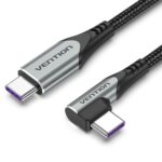 Cavo USB-C angolato Vention - 100W Power Delivery - Lunghezza 2 m - Trasferimenti fino a 480 Mbps - Rivestimento in nylon intrecciato - Colore grigio