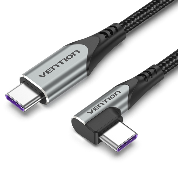 Cavo USB-C angolato Vention - 100W Power Delivery - Lunghezza 2 m - Trasferimenti fino a 480 Mbps - Rivestimento in nylon intrecciato - Colore grigio Cavo USB-C angolato Vention - 100W Power Delivery - Lunghezza 2 m - Trasferimenti fino a 480 Mbps - Rivestimento in nylon intrecciato - Colore grigio