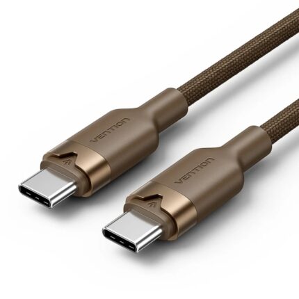 Cavo USB-C Vention - Potenza fino a 60 W - Lunghezza 2 m - Involucro in alluminio - Velocità fino a 480 Mbps - Rivestimento in nylon intrecciato - Colore dorato
