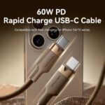 Cavo USB-C Vention - Potenza fino a 60 W - Lunghezza 2 m - Involucro in alluminio - Velocità fino a 480 Mbps - Rivestimento in nylon intrecciato - Colore dorato - immagine 2
