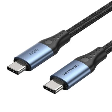 Cavo USB-C Vention - Potenza fino a 240 W - Lunghezza 2 m - Rivestimento in nylon intrecciato - Velocità fino a 480 Mbps - Chip E-Marker - Colore nero e blu
