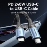 Cavo USB-C Vention - Potenza fino a 240 W - Lunghezza 2 m - Rivestimento in nylon intrecciato - Velocità fino a 480 Mbps - Chip E-Marker - Colore nero e blu - immagine 2