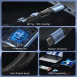 Cavo USB-C Vention - Potenza fino a 240 W - Lunghezza 2 m - Rivestimento in nylon intrecciato - Velocità fino a 480 Mbps - Chip E-Marker - Colore nero e blu - immagine 3