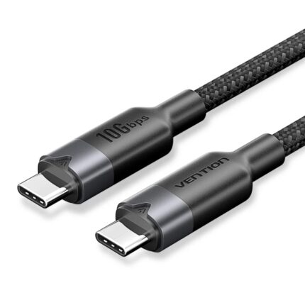 Cavo USB-C 3.2 Vention - Potenza fino a 100 W - Trasmissione 4K a 60 Hz - Lunghezza 1 m - Rivestimento in nylon intrecciato - Velocità fino a 10 Gbps - Colore nero