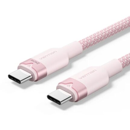 Cavo USB-C Vention - Potenza fino a 240 W - Lunghezza 1 m - Rivestimento in nylon intrecciato - Velocità fino a 480 Mbps - Colore rosa