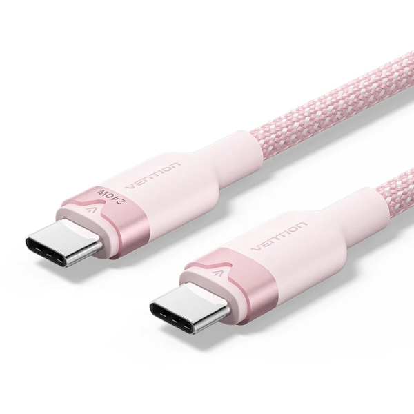 Cavo USB-C Vention - Potenza fino a 240 W - Lunghezza 2 m - Rivestimento in nylon intrecciato - Velocità fino a 480 Mbps - Colore rosa Cavo USB-C Vention - Potenza fino a 240 W - Lunghezza 2 m - Rivestimento in nylon intrecciato - Velocità fino a 480 Mbps - Colore rosa
