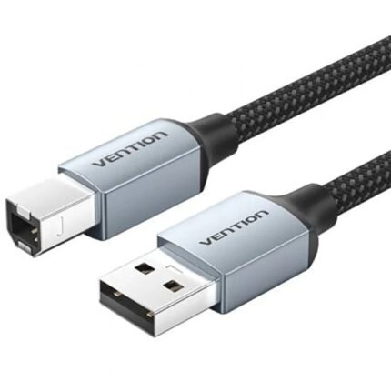 Cavo per stampante Vention - Lunghezza 10 m - USB-A - USB-B - Trasferimento fino a 480 Mbps - Rivestimento intrecciato in cotone e PVC - Finitura nichelata - Colore grigio