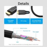 Cavo HDMI 2.1 Vention - Risoluzione 8K - eARC - Lunghezza 1,5 m - Connettori placcati in oro - HDR dinamico - Frequenza di aggiornamento variabile - Rivestimento intrecciato in cotone e PVC - Colore nero - immagine 3