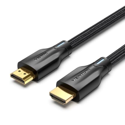 Cavo HDMI 2.1 Vention - Risoluzione 8K - eARC - Lunghezza 3 m - Connettori placcati in oro - HDR dinamico - Frequenza di aggiornamento variabile - Rivestimento intrecciato in cotone e PVC - Colore nero