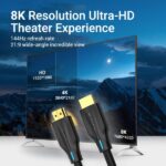 Cavo HDMI 2.1 Vention - Risoluzione 8K - eARC - Lunghezza 5 m - Connettori placcati in oro - HDR dinamico - Frequenza di aggiornamento variabile - Rivestimento intrecciato in cotone e PVC - Colore nero - immagine 2