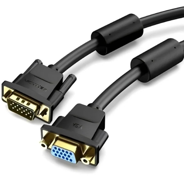 Cavo di prolunga Vention da SVGA maschio a VGA femmina - Lunghezza 3 m - Full HD - 30 AWG - Filtro in ferrite - Connettori placcati in oro - Colore nero