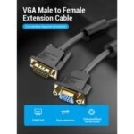 Cavo di prolunga Vention da SVGA maschio a VGA femmina - Lunghezza 3 m - Full HD - 30 AWG - Filtro in ferrite - Connettori placcati in oro - Colore nero - immagine 3