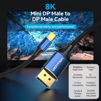 5 m - PVC con treccia in cotone - DP maschio a MiniDP maschio - Connettori placcati in oro - Schermatura multipla - 32 AWG - Colore blu