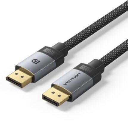 Cavo Vention DisplayPort 2.1 16K - Lunghezza 5 m - Rivestimento intrecciato in cotone - Connettori placcati in oro - Colore grigio