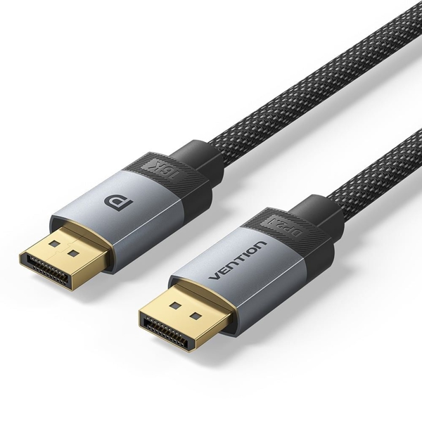 Cavo Vention DisplayPort 2.1 16K - Lunghezza 5 m - Rivestimento intrecciato in cotone - Connettori placcati in oro - Colore grigio