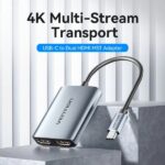 Adattatore USB-C a HDMI Vention - Funzione di estensione o duplicazione - Cavo da 15 cm - Risoluzione 4K - Alluminio e ABS - Colore grigio - immagine 2