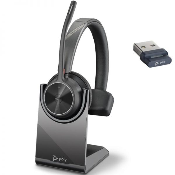 HP Poly Voyager 4310 Cuffia monoaurale con microfono e base di ricarica - Bluetooth 5.2 - Dongle USB-A - Colore nero