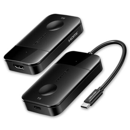 Vention Trasmettitore e ricevitore wireless da USB-C a HDMI - Risoluzione 4K - Portata fino a 50 m - Cavo USB-C - WiFi 5 GHz - Power Delivery 60 W - Colore nero