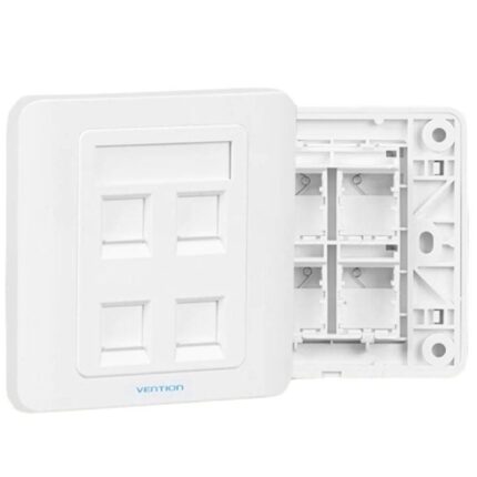 Vention Piastra a muro con 4 prese RJ45 - Compatibile con scatole da incasso tipo 86 - ABS resistente all'invecchiamento - 86x86x8 mm - Colore bianco