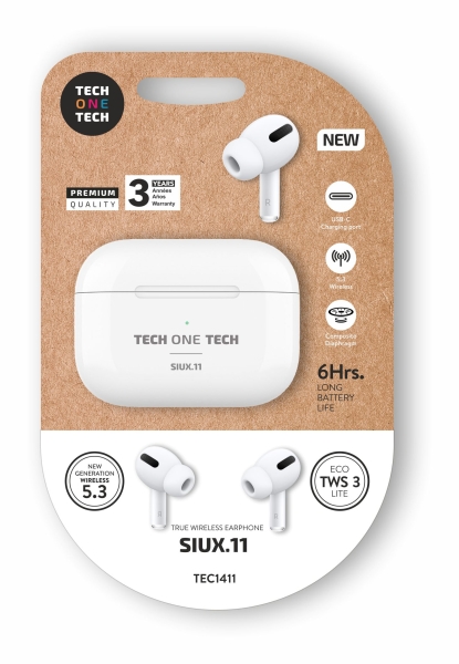 TechOneTech SIUX Cuffie wireless Bluetooth TWS - Fino a 20 ore di riproduzione - IPX5 - Colore bianco