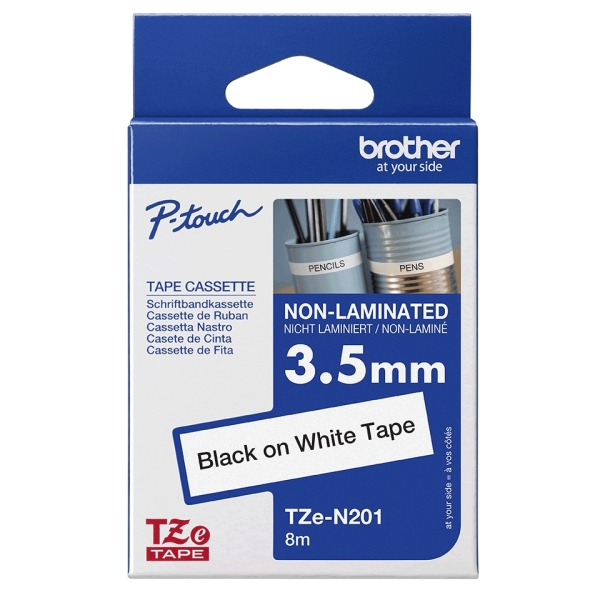 Brother TZEN201 Nastro non laminato originale - Testo nero su sfondo bianco - Larghezza 3