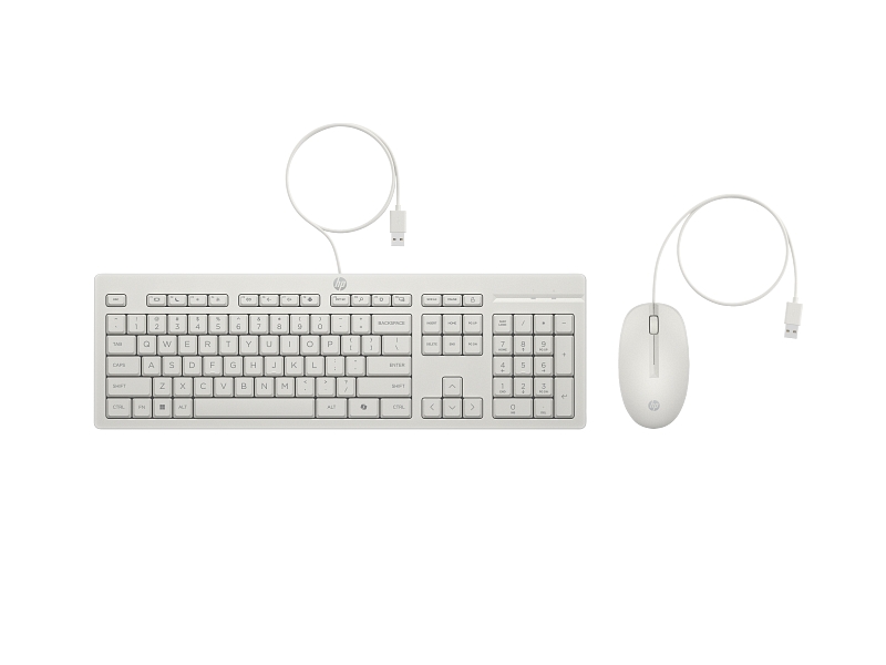 Combo tastiera e mouse USB HP 225 G2 - Tasto copilota - Piedini regolabili - Mouse ottico da 1200 DPI - Plug & Play - Facile da pulire - Realizzato con materiale riciclato - Bianco