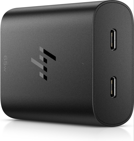 Caricatore HP USB-C GaN 65W - 2 porte di ricarica simultanea - Design compatto e leggero - Nero