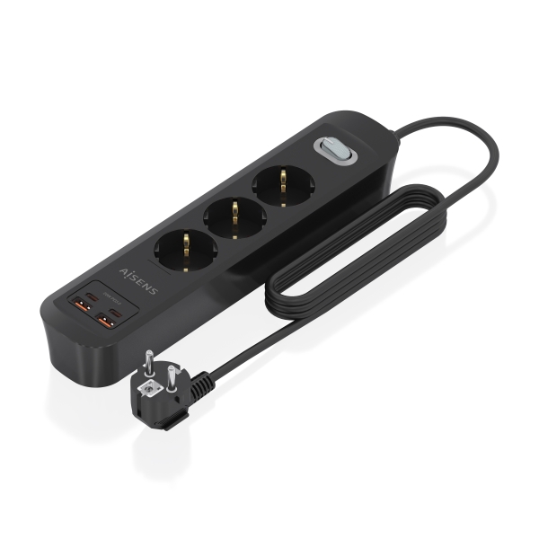 Ciabatta elettrica Aisens con 3 prese Schuko - 2xUSB-C - 2xUSB-A - Cavo da 1