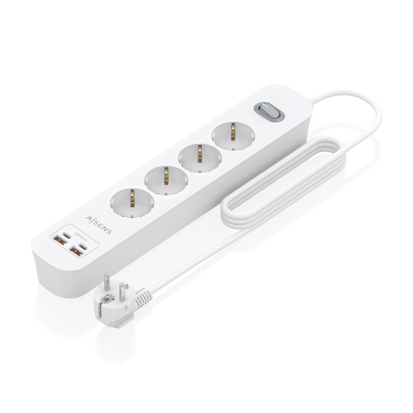 Striscia di alimentazione Aisens con 4 prese Schuko - 2xUSB-C - 2xUSB-A - Cavo da 1