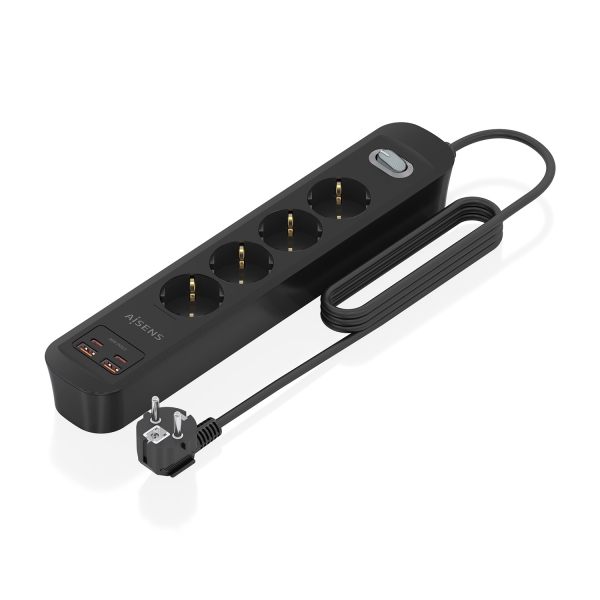Striscia elettrica Aisens con 4 prese Schuko - 2xUSB-C - 2xUSB-A - Cavo da 1 Striscia elettrica Aisens con 4 prese Schuko - 2xUSB-C - 2xUSB-A - Cavo da 1