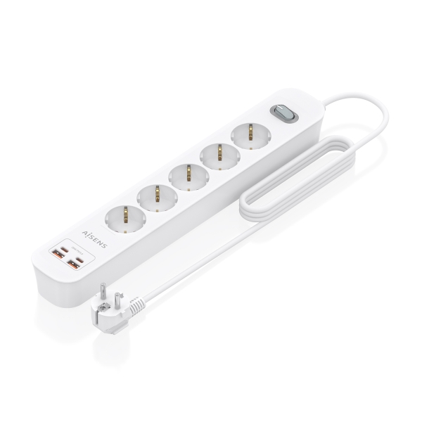 Striscia elettrica Aisens con 5 prese Schuko - 2xUSB-C - 2xUSB-A - Cavo da 1 Striscia elettrica Aisens con 5 prese Schuko - 2xUSB-C - 2xUSB-A - Cavo da 1