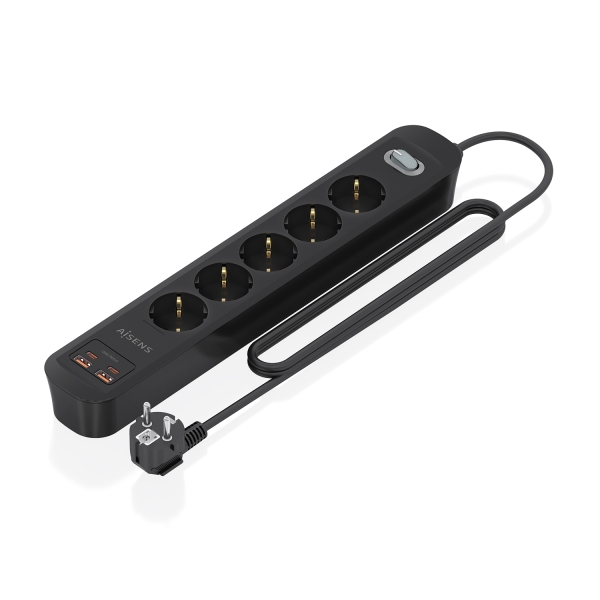 Striscia elettrica Aisens con 5 prese Schuko - 2xUSB-C - 2xUSB-A - Cavo da 1 Striscia elettrica Aisens con 5 prese Schuko - 2xUSB-C - 2xUSB-A - Cavo da 1