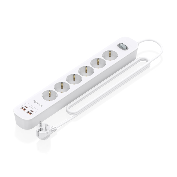 Striscia di alimentazione Aisens con 6 prese Schuko - 2xUSB-C - 2xUSB-A - Cavo da 1