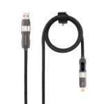Cavo USB-C 4-in-1 Nanocable - Supporta fino a 27 W - Lunghezza 1 m - Adattatore USB-A e Lightning integrato - Display digitale - Intreccio di cotone - Colore nero
