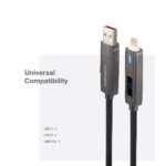 Cavo USB-C 4-in-1 Nanocable - Supporta fino a 27 W - Lunghezza 1 m - Adattatore USB-A e Lightning integrato - Display digitale - Intreccio di cotone - Colore nero - immagine 3