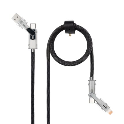 Cavo USB-C 4-in-1 Nanocable - Supporta fino a 27W - Lunghezza 2 m - Adattatore USB-A e Lightning integrato - Indicatore LED - Intreccio di cotone - Colore nero
