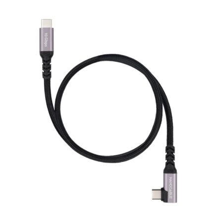Nanocable USB-C maschio angolato 90º - Supporta fino a 100W - Lunghezza 1m - Velocità di trasferimento fino a 10Gbps - Risoluzione 4K - Cotone intrecciato - Colore nero