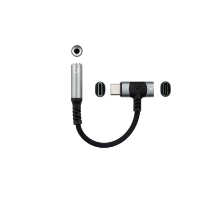 5 mm Nanocable - Lunghezza 10 cm - Femmina USB-C aggiuntiva per la ricarica simultanea - Colore nero e grigio