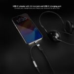 Cavo adattatore audio da USB-C a jack da 3,5 mm Nanocable - Lunghezza 10 cm - Femmina USB-C aggiuntiva per la ricarica simultanea - Colore nero e grigio - immagine 3