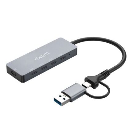 Hub Ewent EW1151 a 4 porte - 4x USB-C fino a 10 Gbps + 1x USB-C per alimentazione aggiuntiva a 5 V - Colore grigio