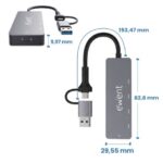 Hub Ewent EW1151 a 4 porte - 4x USB-C fino a 10 Gbps + 1x USB-C per alimentazione aggiuntiva a 5 V - Colore grigio - immagine 2