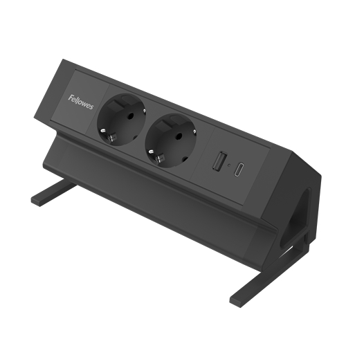 Fellowes Striscia di alimentazione da tavolo 2 prese - USB-A - USB-C - Cavo da 2 m - Morsetto da tavolo da 10 a 45 mm - 8